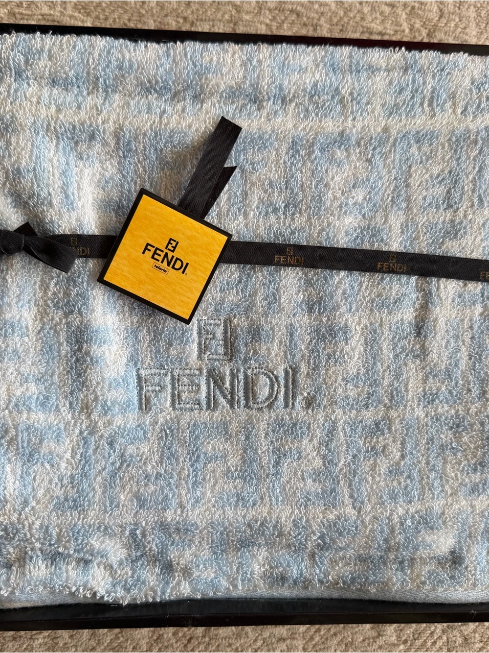 Fendi Light Blue Jacquard Logo Towel with Yellow Tag